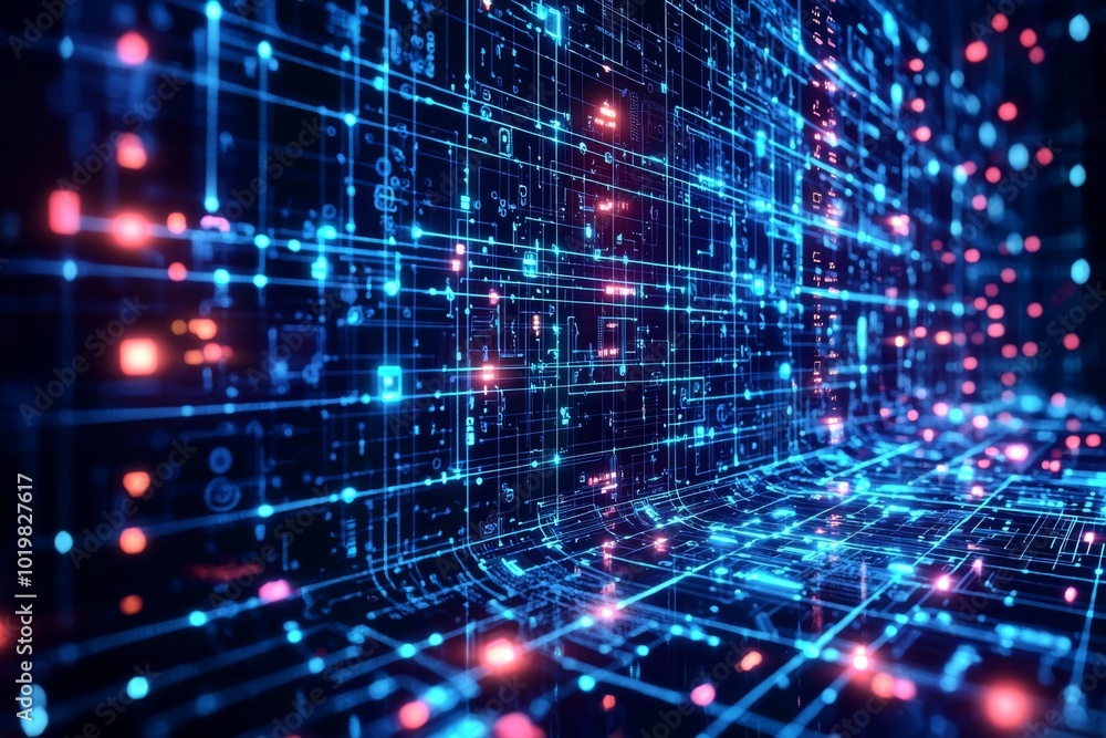 Wall mural digital technology background of data and network