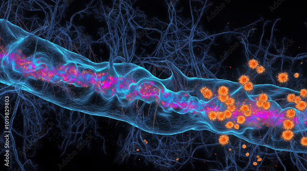 Poster a neural network glowing with electrical impulses, representing brain activity or ai technology.