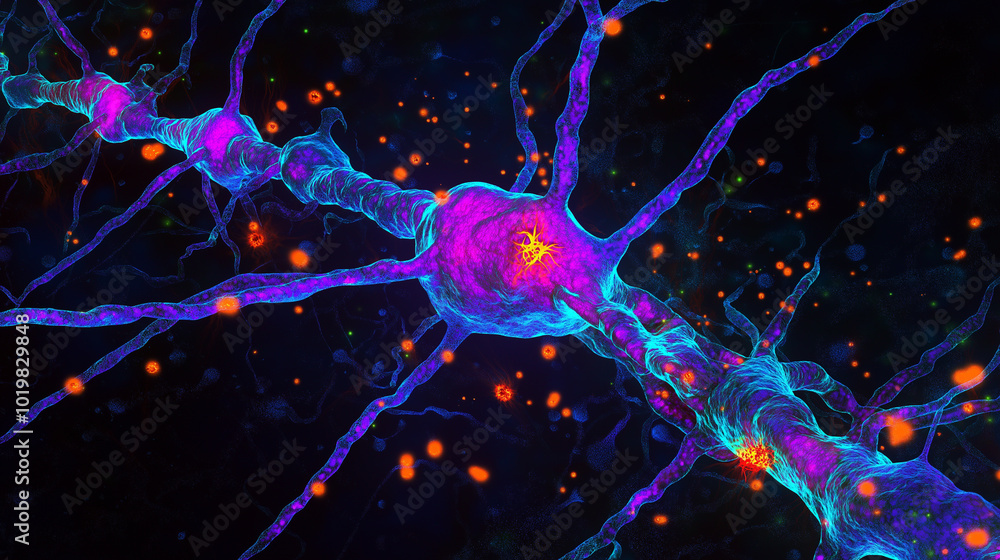 Poster a neural network glowing with electrical impulses, representing brain activity or ai technology.