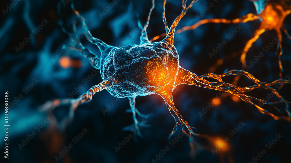 Poster a neural network glowing with electrical impulses, representing brain activity or ai technology.