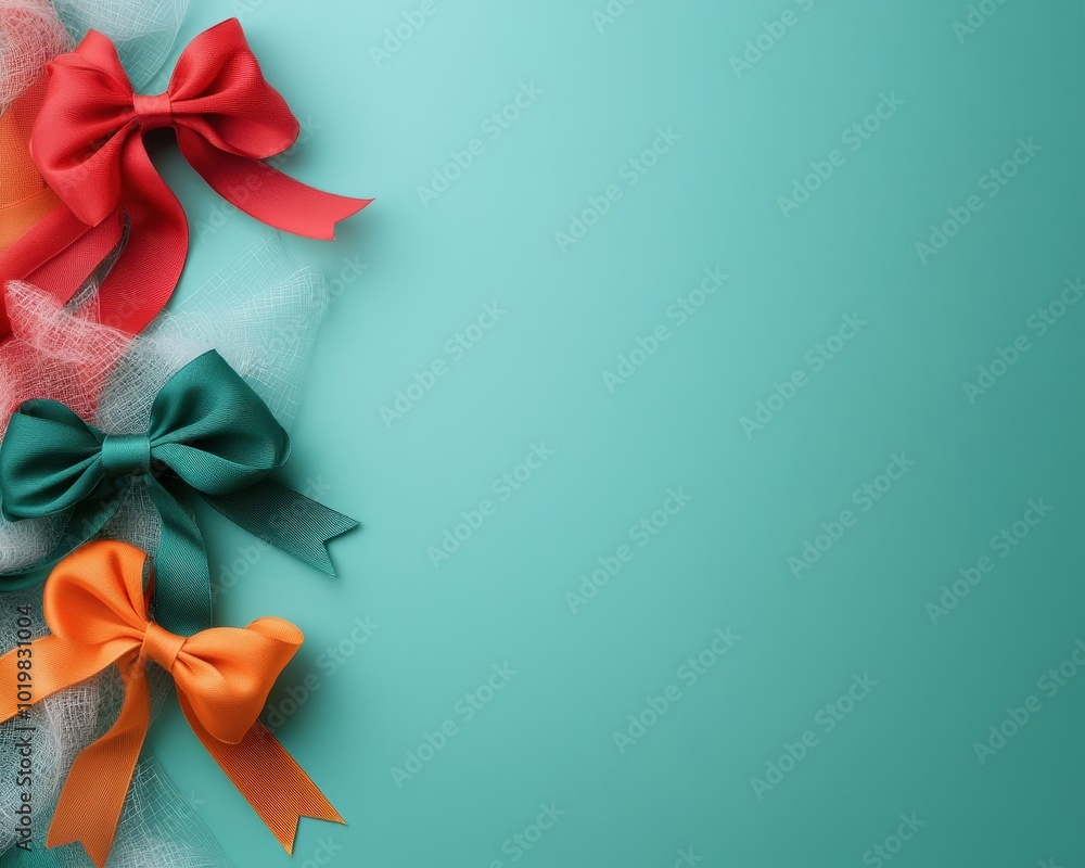 Poster A row of bows are arranged on a green background