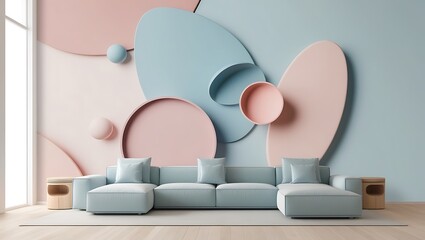 3d render of a living room with a sofa