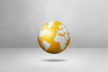 World globe, yellow earth map, isolated on white. Horizontal background