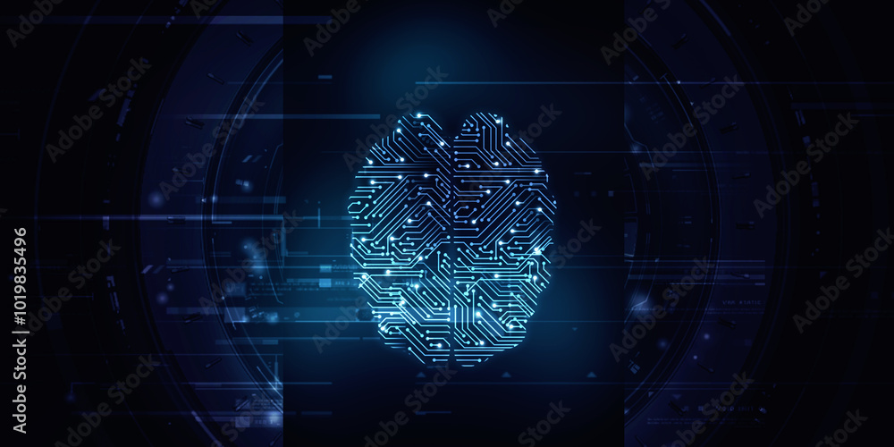 Aufkleber 2d illustration concept of thinking, background with brain, abstract artificial intelligence. techno