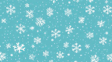 Seamless pattern of white snow falling on sky blue background - flat style snowfall repeating texture for christmas greeting cards or banners - vector eps8 illustration