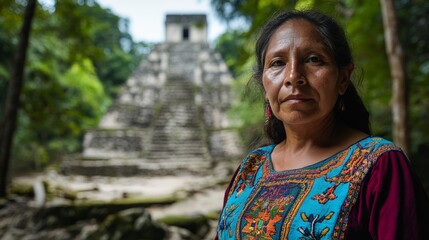 Fototapeta premium Portrait of Belizean Woman Among Ancient Ruins