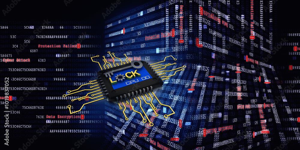 Poster 3d rendering lock protected microchips