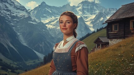 Naklejka premium Elegant Portrait of a Swiss Woman in Nature