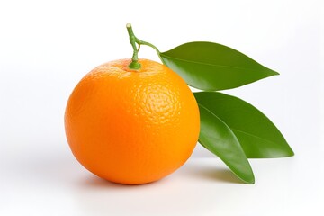 Orange with leaf fruit on white background