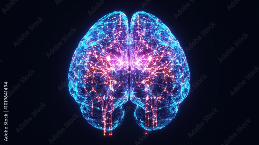 Leinwandbilder Exploring the Intersection of Human Brain Functionality and Neural Networks Against a Dark Background