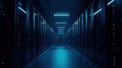 Fototapeta premium Server Room with Blue Lights