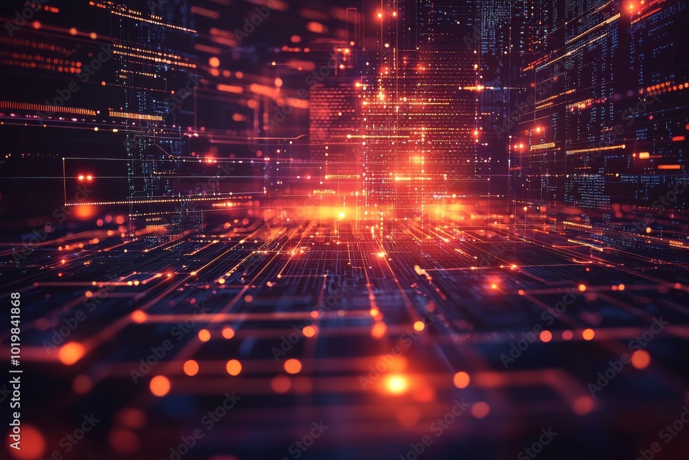 Wall mural digital technology background of data and network