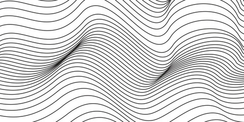 Dynamic line wave pattern background vector wireframe landscape, sound wave, topography, abstract grid black