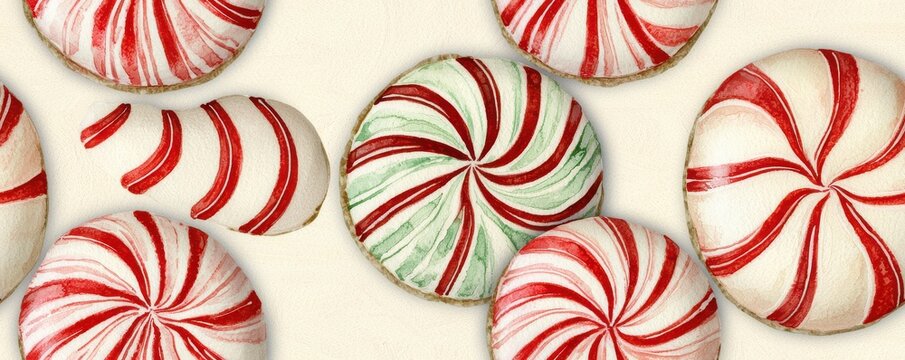Peppermint candies on a light background,Seamless pattern