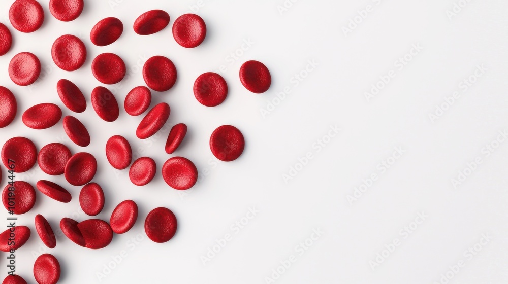 Poster dynamic render of red blood cells on a white background highlighting iron content