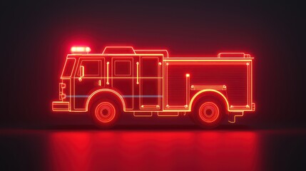 Vivid Rendering of a Fire Truck Neon Illustration for Emergency Services and Fire Safety Themes