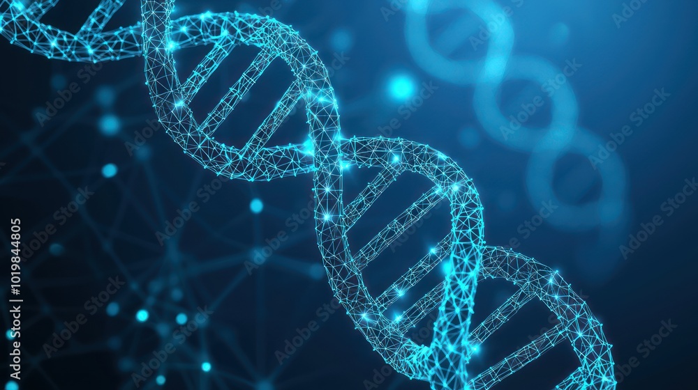 Fototapete abstract polygonal wireframe dna molecule exploring genetic structures in modern science