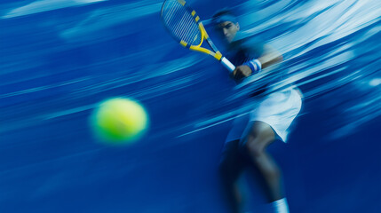 Motion blur of a tennis player hitting a ball during a fast game