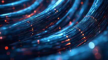 Abstract black flowing surface with golden glowing particles