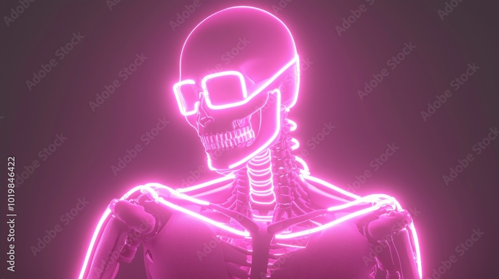 Poster neon light render of a body exploring the rule of t in 3d art and design