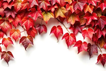 Autumn leaves isolated on white background with shallow depth of field