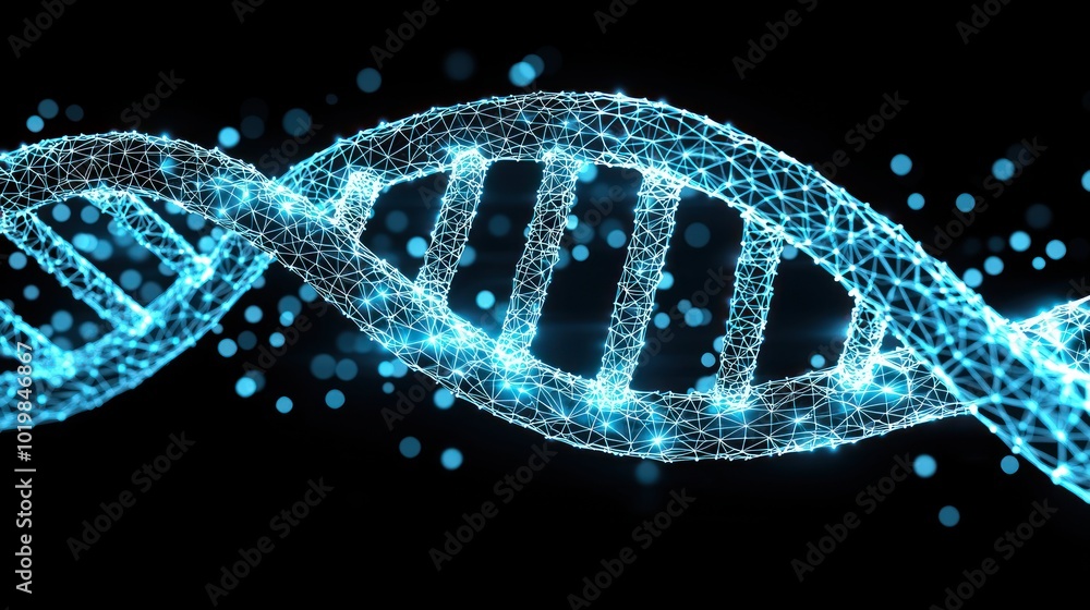 Poster abstract polygonal wireframe dna molecule in futuristic design