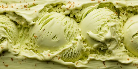 Obraz premium Green ice cream with pistachios. Closeup ice cream background