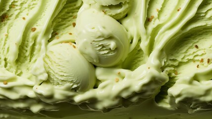 Fototapeta premium Green ice cream with pistachios. Closeup ice cream background