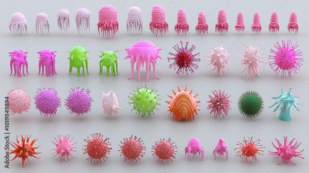 Aufkleber intricate microscopic viruses and bacteria collection set - illustrations for scientific use