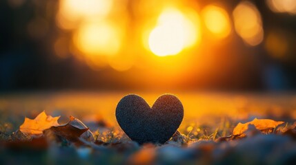 Fototapeta premium Heart-Shaped Stone Against Sunset Background