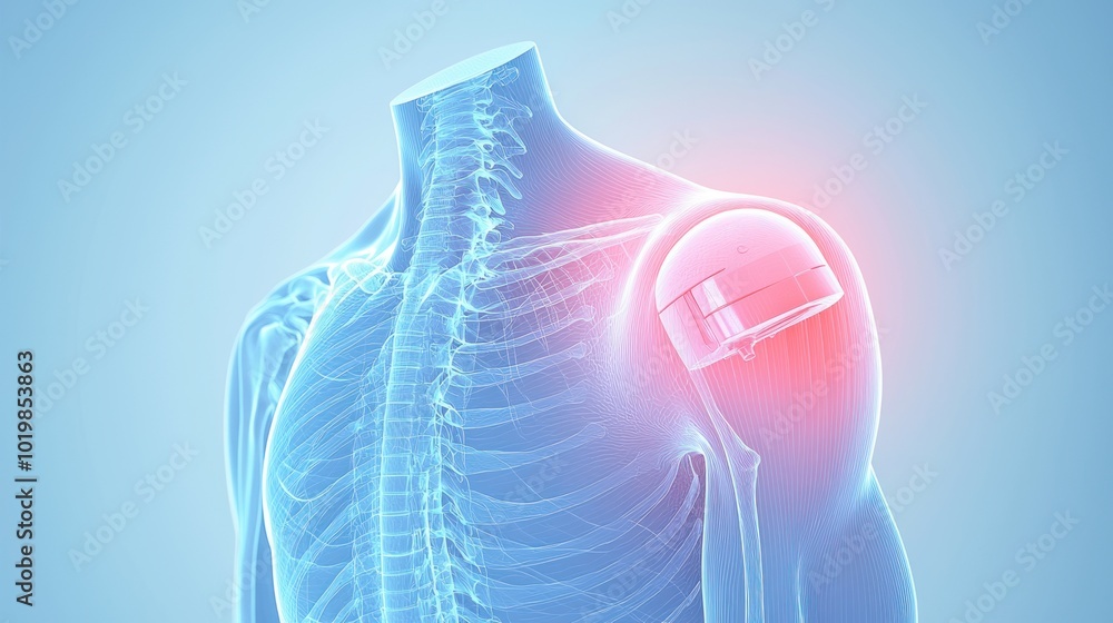 Poster rendered medically accurate illustration of a shoulder joint with advanced imaging technology