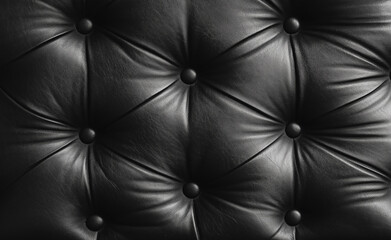 Fototapeta premium Close-up of black tufted leather upholstery texture.