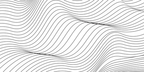 Dynamic line wave pattern background vector wireframe landscape, sound wave, topography, abstract grid black