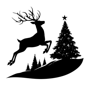 recommend clip art: christmas tree with reindeer, christmas tree silhouette