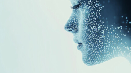 Obraz premium Abstract female profile made of digital particles dissolving into the background.
