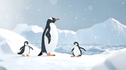 Obraz premium Penguins Standing in Snowy Arctic Landscape