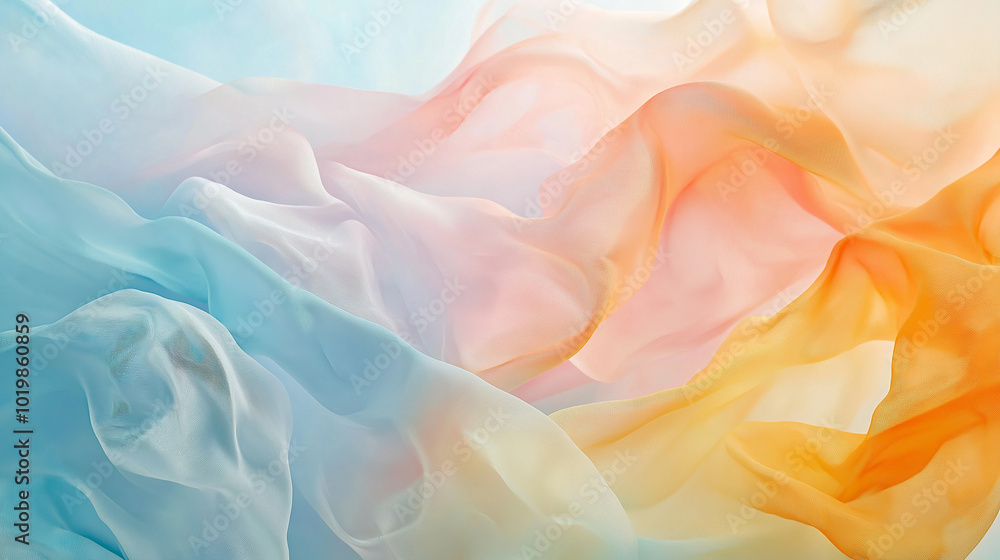 Poster abstract pastel-colored flowing shapes creating a soft and gentle background.