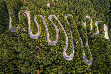 Cheia road Brasov. Aerial view of a serpent mountains road Romania, in the heart of Transylvania