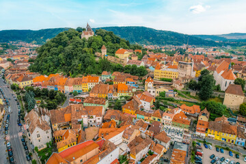 Medieval fortress and fortified citadel of Sighisoara with colorful houses in transylvania.