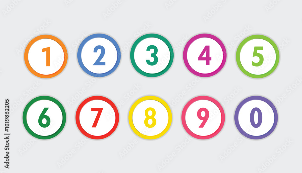 Wall mural set of round 1-9 numbers. circle number font icon. number for infographic and presentation. numbers 