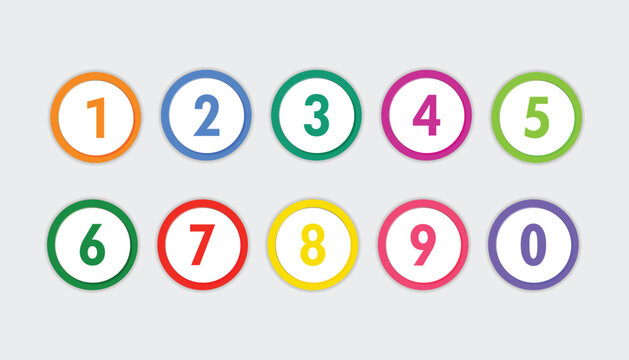 Set of round 1-9 numbers. circle number font icon. number for infographic and presentation. numbers on colorful rounded background