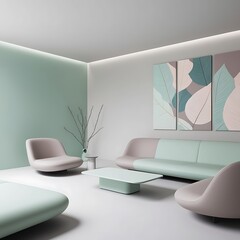 Modern minimalist interior with sofa neutral color wall background. colorful pastel color theme, background, wallpaper