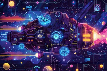 Obraz premium A geek-themed trivia night event poster with sci-fi and fantasy elements