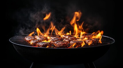 Juicy, Round Hamburgers Grilling on a Charcoal Barbecue