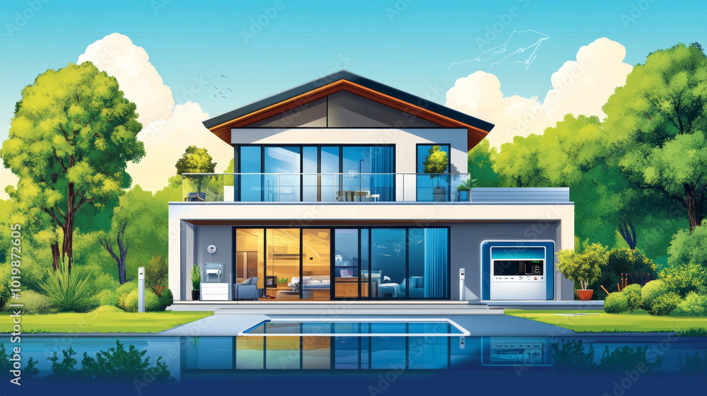 Poster a smart home uses a 5g network and a smartphone app to control devices connected to the internet. th