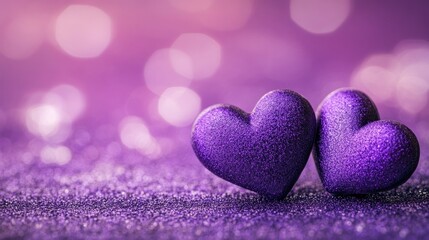 Obraz premium Glittering Purple Hearts on a Soft Background