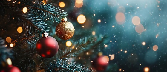 Festive christmas background with sparkling lights, snowflakes, and holiday decorations in a cozy winter setting