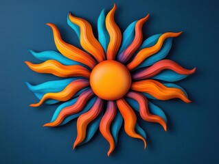 Paper mache sunburst wall decor, vibrant and lively, handmade art, 3D illustration
