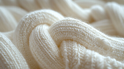 soft white wool fragment, showcasing intricate textures. The pure white color symbolizes purity and comfort, inviting warmth and softness, perfect for textile and cozy imagery