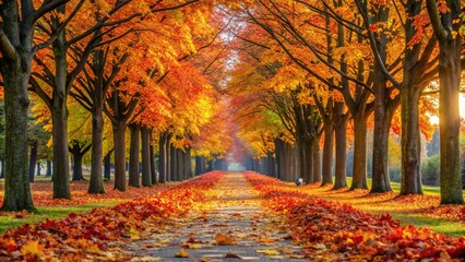 Obraz premium Autumn scene with fallen leaves on avenue